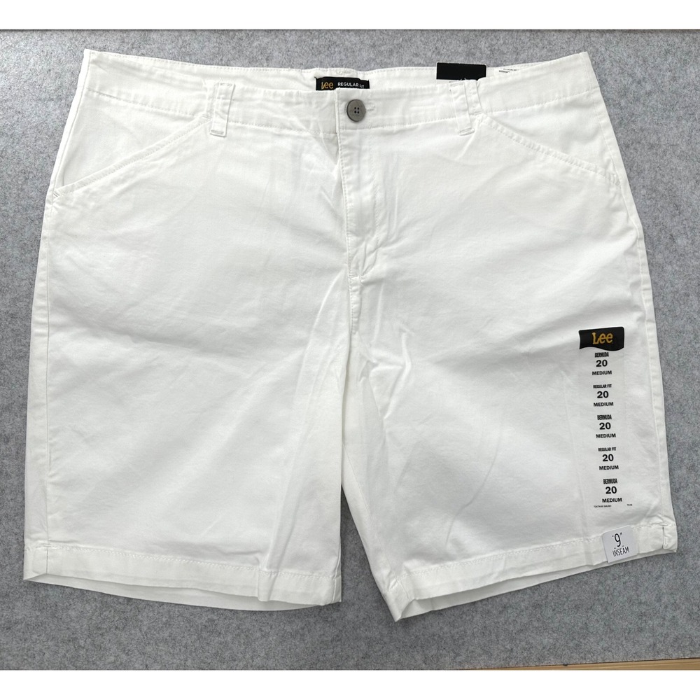 LEE Bermuda Shorts White Cotton Stretch 9" Inseam Women's 20 Regular Fit NWT